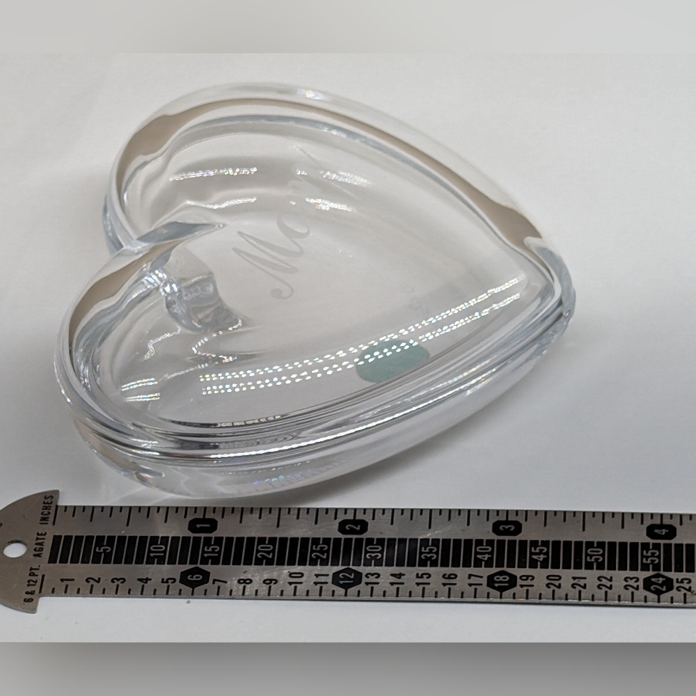 "MOM" Vintage Authentic TIFFANY & CO Lead Crystal HEART Jewelry Trinket Box - Picture 9 of 9